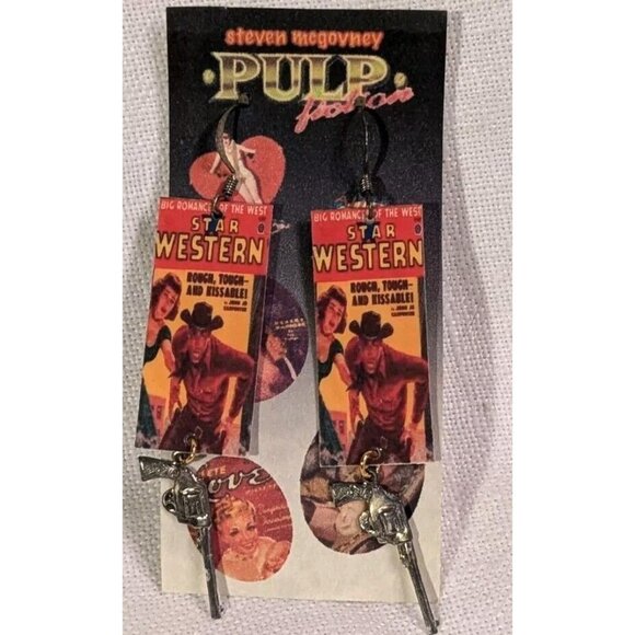 Steven Mcgovney Earrings Western Pulp Dangle Handcrafted Cowboy Romance Kitschy - Picture 13 of 13